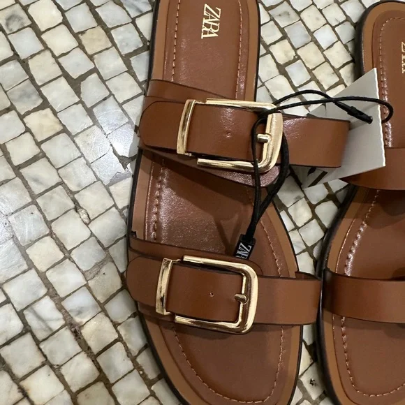 Zara Double Buckle Leather Sandal - Picture 2 of 4